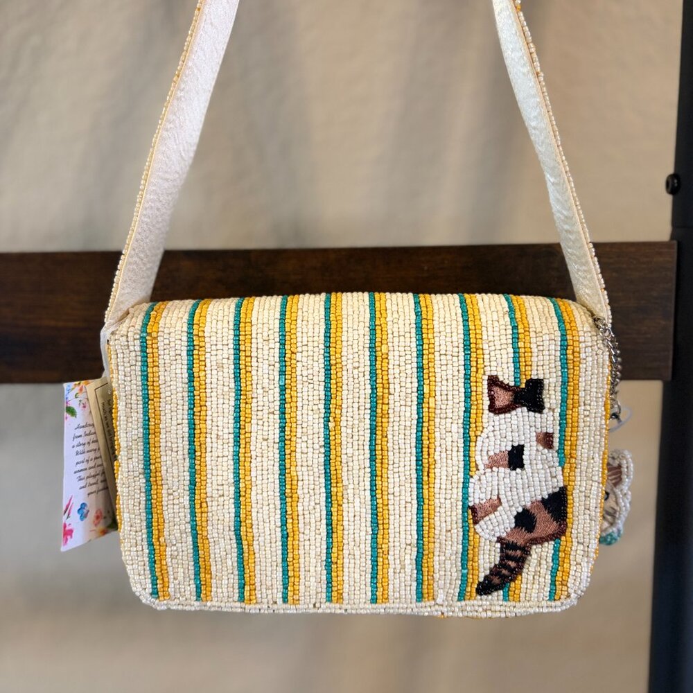 Beaded Cat Shoulder Bag in Cream and Multicolor - Picture 6 of 8
